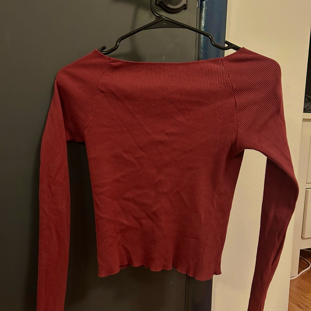 Women's Ribbed Long Sleeve Top - Red